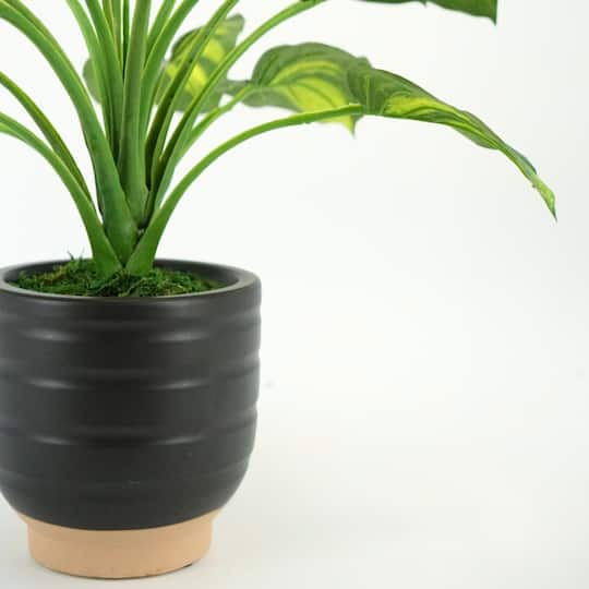 House of Silk Flowers 23" Small Faux Hosta in Matte Black & Terracotta Ceramic Planter